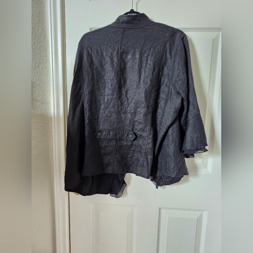 Multiples Black Ruffled Jacket Blazer 2x Button Down - Picture 6 of 6